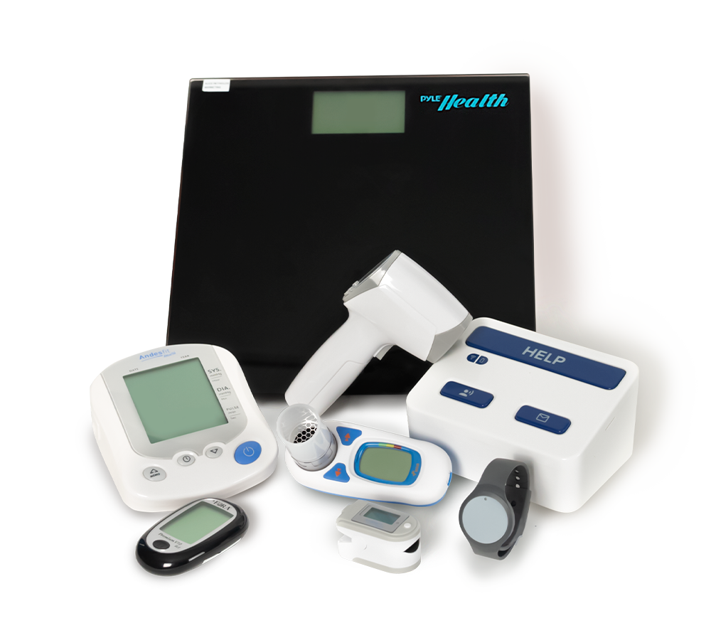 Pro Health Package - Pro health console, Remote Assistance Button, Glucose Meter, Non-contact thermometer, Wearable wrist pendant, digital scale, pulse oximeter